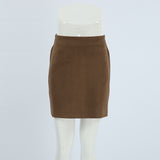 Autumn And Winter Retro Brown Knitted Velvet High Waist Slim Straight Skirt Classic Half-Dress Girl 68HZ