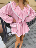 French Cascading Lotus Side-Side Lantern Sleeves Loose Shirt Shorts Set 2025 Autumn And Winter Two Sets 68HZ