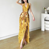 2025 Summer New Sexy Lotus Side Resort Hottie Hanging Neck Sling Skirt 68HZ