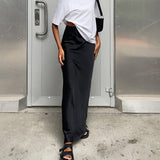 Spring 2025 Women's Imitation Acetate-Colored Black Dress Women's French Commuting Faesce Color Skirt 68HZ
