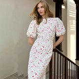 Printed Fishtail Dress Women's Bubble Sleeve Dress 2025 New Summer Floral Dress 68HZ