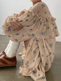 Autumn New Chiffon Wrinkle-Print Lotus Leafy Dress 2025 Lantern Sleeve Women's Short Dress 68HZ