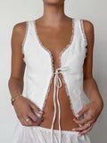 Spring And Summer Fashion Pure Cotton Cardigan With Lace Sleeveless Tops New Simple Vest Women's Clothing 68HZ