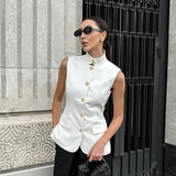 2025 With Fashion Temperament Sleeveless Vest Blouse Spring And Summer White Small Standing Collar Casual Shirt 68HZ