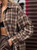 2025 Spring Vintage Checker Shirt Female Long Design Feel Plaid Shirt Loose 68HZ