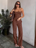 Spring And Summer Fashion Cotton Slingless Sleeveless Short Top High Waist Straight Trousers Two Sets Of Commuting Set 68HZ