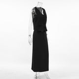 Temperament Black Mystery V-Neck Sleeveless Vest Long Open Skirt Set Summer Sexy Casual Commuter Women's Clothing 68HZ