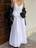 White Holiday Cotton Sling Sling Vest Long Skirt Set 2025 Summer New Two-Piece Set 68HZ