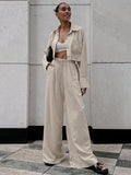 Ki-Colored Long-Sleeved Shirt Trousers Casual Cotton Set 2025 Spring New Fashion Two-Piece Women's Suit 68HZ