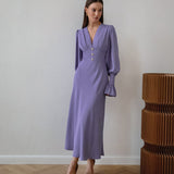 Fashion Design Sense V-Neck Dress 2025 Autumn Simple A-Dress Women's French Chiffon Mid-Long Dress 68HZ