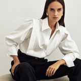 Autumn New Right-Angled Shoulder White Shirt Women's Commuting Temperament Design Small Long-Sleeved Shirt Top 68HZ
