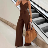Brown Sleeveless Sling V-Neck Fork Vest Trousers Set 2025 Spring And Summer Fashion New Two-Piece Women 68HZ
