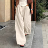 Spring And Summer Commuting Lazy Cotton Tnut Fashion Wide-Footed Trousers Loose Pocket Trousers Women's Clothing 68HZ