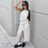 White Cotton Sleeveless Vest Forked Skirt Set 2025 Spring And Summer Fashion New Two-Piece Set 68HZ