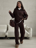 Autumn And Winter New High-Collar Lady Half-Zip-On T-Shirt Women's Autumn And Winter Suit Casual Trousers Two-Piece Women 68HZ