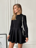2025 Spring And Summer Fashion Temperament Sense Long-Sleeved Black Dress French Mid-Rise Lace Short Dress Women's Dress 68HZ