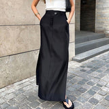 Black Silk Dress Women's Dress 2025 Spring Open High Waist Temperament Commuter Color Half Skirt 68HZ