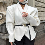 Design Sense Waist Open Fork Very Broad Long Sleeve V Collar Small Suit Coat Female Senior Hair Coat Coat 68HZ