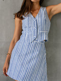Slim Slimmed Summer Fresh Striped Cotton Sleeveless Vest Short Skirt Two Sets Of Summer Commute Skirt Set 68HZ