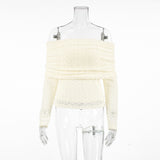 Spring And Summer Sexy Design Feeling A Word To Tie The Shoulder Sleeves Knitted T-Shirt Fashion Blouse Woman 68HZ
