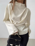 French Small Stand-Up Chiffon Sleeve 100-Fold Open Fork Shirt 2025 Spring New Fashion Top 68HZ