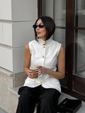 2025 With Fashion Temperament Sleeveless Vest Blouse Spring And Summer White Small Standing Collar Casual Shirt 68HZ