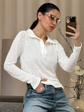 Summer New White Commuter Wind Collar Long-Sleeved POLO Shirt Vest 2025 Fashion Woman 68HZ