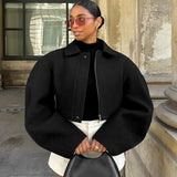 2025 Autumn Fashion Trend Casual Scimitum Collar Zipper Short Hair Coat Woman 68HZ