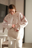Autumn New Love To The Flower Jacket Sweater Lady Round Collar Long Sleeve Bottom Shirt Women Simple Top 68HZ