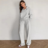 Pink Collar Plus Velvet Tuff Loose Long-Sleeved Trousers Set 2025 Autumn And Winter Fashion New Two-Set Women 68HZ