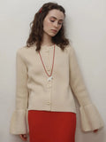 Spice Girl Horn Sleeve Knitted R-Shirt Spring And Autumn Round Collar Solid Color Long Sleeve Sweater Loose Thin Age Knitted Coat Woman 68HZ