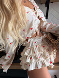 Spring And Summer New Knitted Lady Home Clothes Flowers Print Short Long Sleeve Shorts Two Sets Of Loose Breathable Set 68HZ