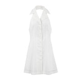 French Cotton New Hanging Neck Sexy Bare Back Dress 2025 Spring And Summer Fashion Short Dress Woman 68HZ