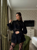Fashion Lantern Sleeve High-Neck Diamond Net Tight-Through Set Women's Spring And Summer 2026 Niche Cake Skirt Two Sets Of Tide 68HZ